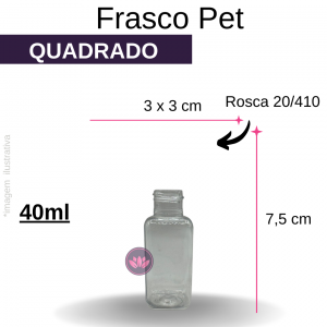 FRASCO PET 40 ML QUADRADO B/20 REF433/730HM/4279SS