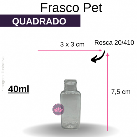 FRASCO PET 40 ML QUADRADO B/20 REF433/730HM/4279SS